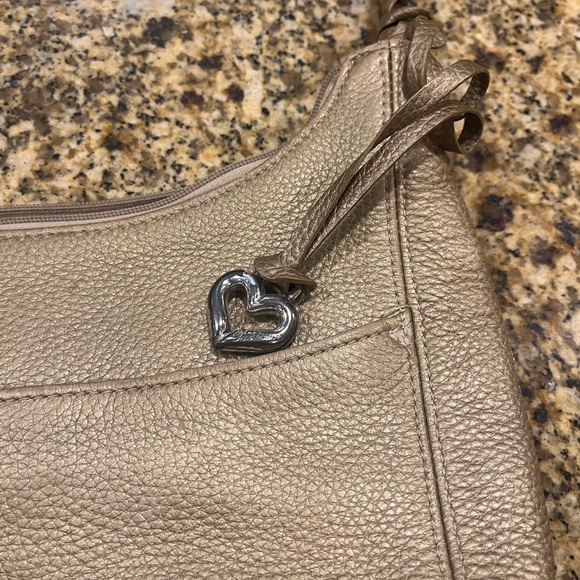 Brighton Barbados Collection Purse Light Gold Pebbled Leather Shoulder Hobo Bag - Picture 7 of 10